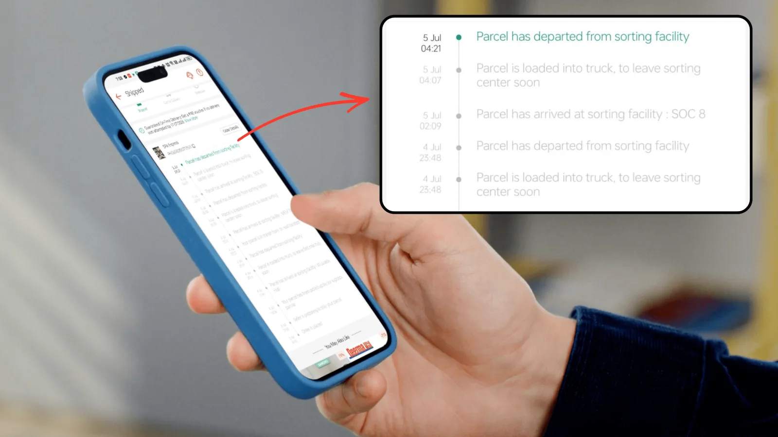 parcel in sortation center meaning on a shopee tracking status