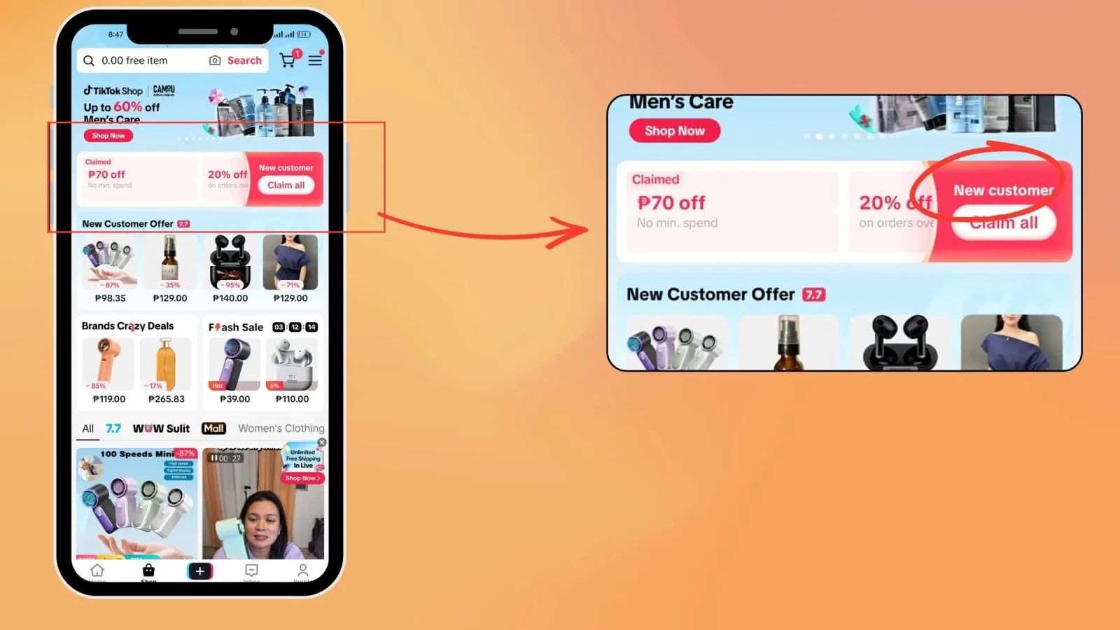 claiming a free shipping voucher in the TikTok Shop PH app