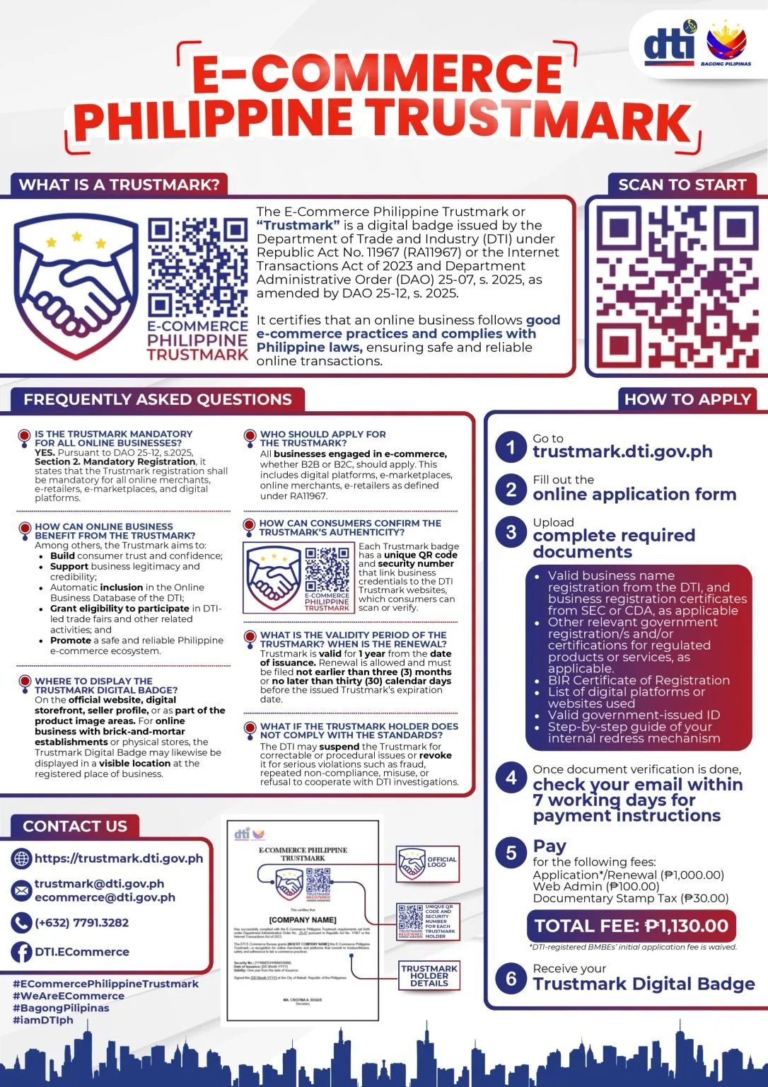 DTI E-Commerce Philippine Trustmark badge with QR code verification on an online seller profile