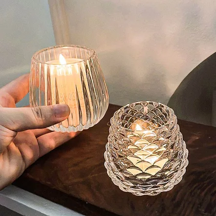 Pinecone Tealight Candle Holders Christmas Decoration Clear Pine Cone Glass Tea Light Votive Candleholder