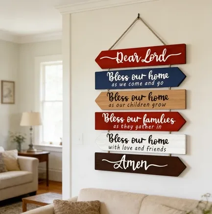 Bless Our Home Wooden Wall Decor Hanging Sign for Living Room Entryway Farmhouse Rustic Gift